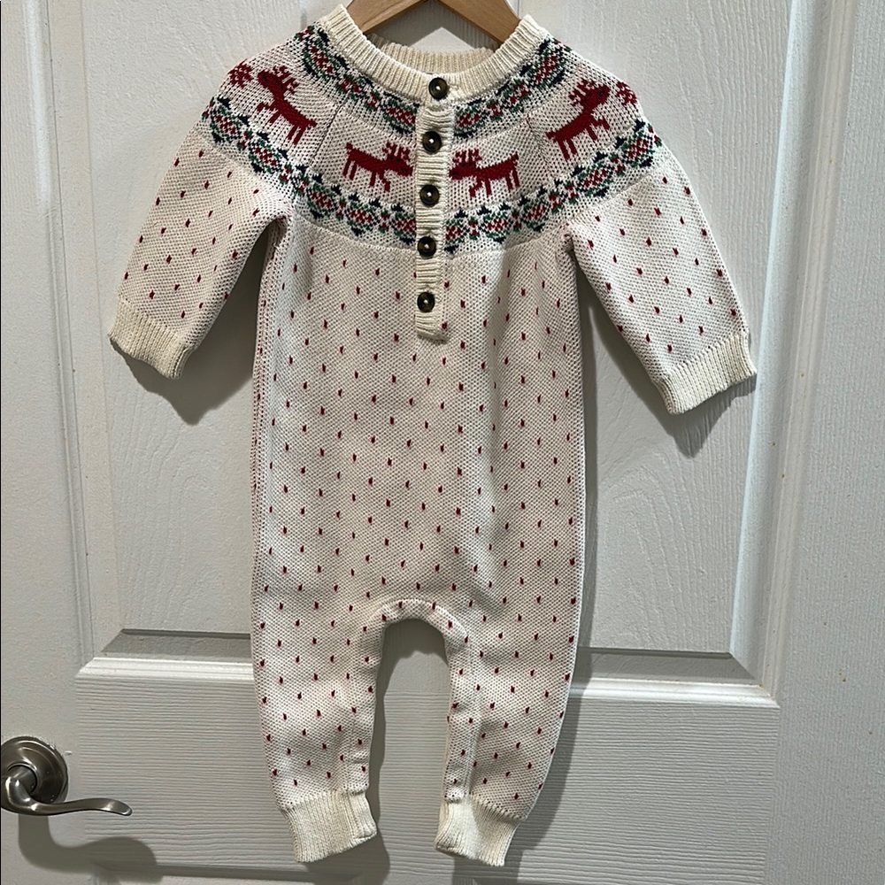 Hanna Andersson White and Red Bodysuit with Nordic Pattern